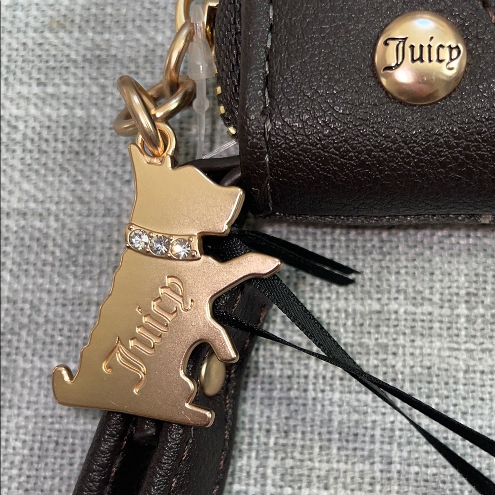 Viral Juicy Couture Brown and Gold Crown Zip Wallet w/gold jewel Scottie charm - Picture 3 of 12